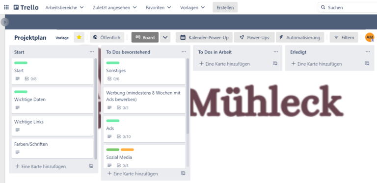Projektplan Trello Board